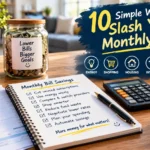 A person using a smartphone and calculator to review family expenses and slash your monthly bills.