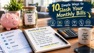 A person using a smartphone and calculator to review family expenses and slash your monthly bills.