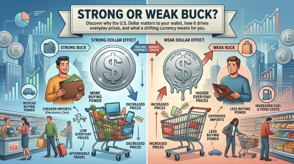 American paper money next to grocery items, explaining why the U.S. dollar matters for inflation.